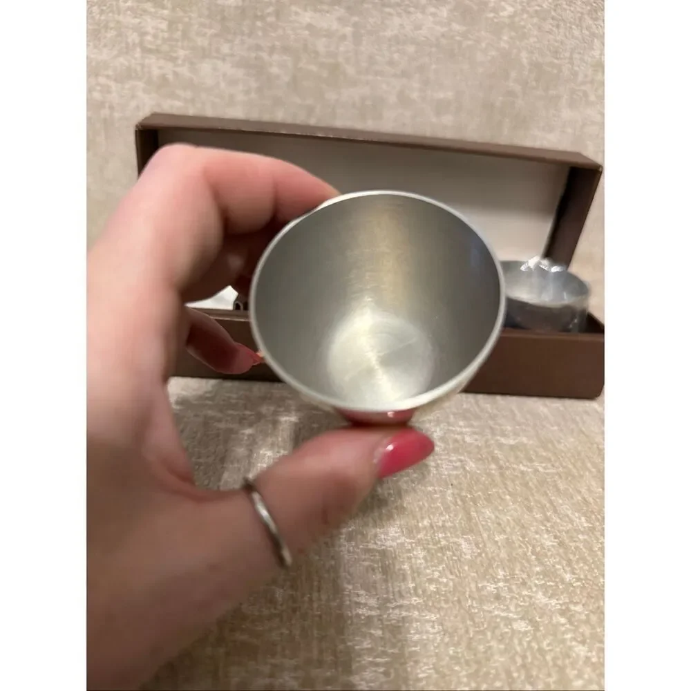 Vintage 80's Nordstrom Set Of 4 Pewter Shot Glasses in Brown Gift Box Silver